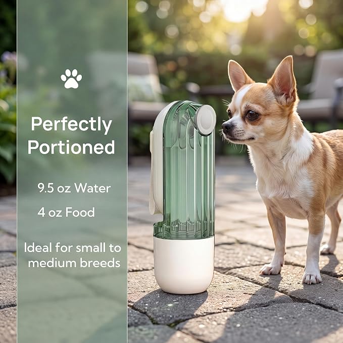 Portable Dog Water Bottle with Food Container, 2-in-1, Beige