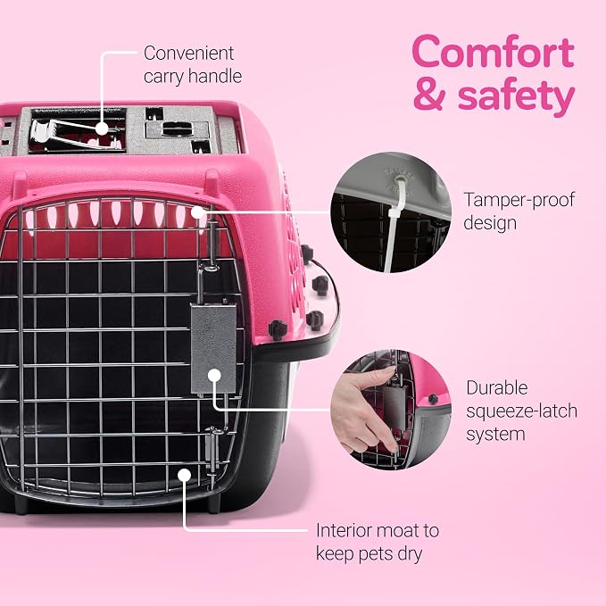 Petmate Two Door Plastic Pet Kennel, XS 19in, Pink, up to 10lbs | Top and Front Loading Dog Crate and Cat Carrier for Small Dogs, Doubles as Travel Kennel