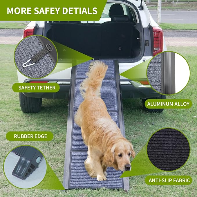 Dog Ramp for Car, 71'' L x 20'' W Dog Ramps for Large Dogs, Extra Wide Pet Ramp with Non-Slip Surface for Medium & Large Dogs to Get in Car, SUV & Truck, Supports Up to 300 Lbs