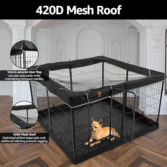 PJYuCien Dog Playpen with Storage Bag, 31.3in, 8 Panels, Square Bottom & Top Cover