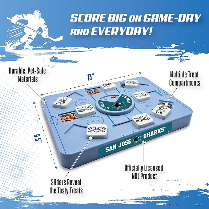 Pets First NHL SAN Jose Sharks Large Puzzle Toy, New Size, Interactive Dog Treat & Slow Feeding Toy