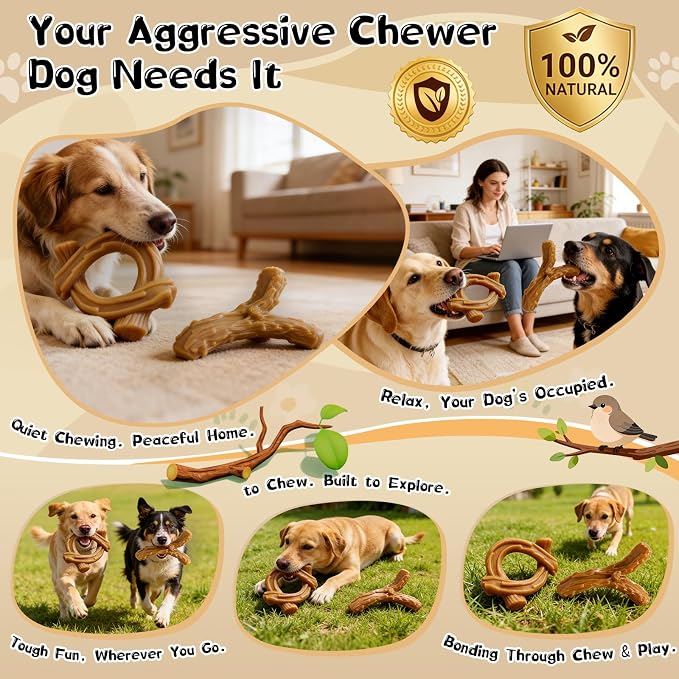 WOWBALA 2 Pack Dog Chew Toys for Aggressive Chewers,Indestructible Dog Toy for Medium Large Dogs, Chew Toys to Keep Dogs Busy,Super Chewer with Tough Nylon, Reduce Boredom & Anxiety