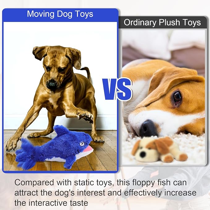 Mity rain Interactive Dog Toy Shark | Keeps Small, Medium & Large Dogs Busy Indoors & Outdoors - Rechargeable, Plush & Squeaky