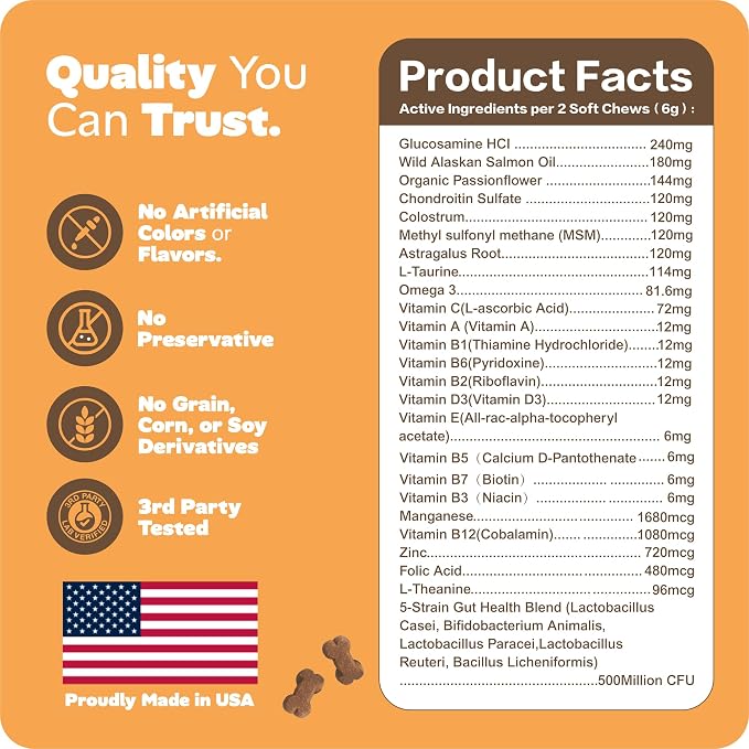 25-in-1 Dog Multivitamin, Chewable Supplements for Hip & Joints, Immune System, Gut & Digestive, Calming & Allergy Support, Omega 3 for Puppy & Seniors Dogs - 90ct (Turkey)