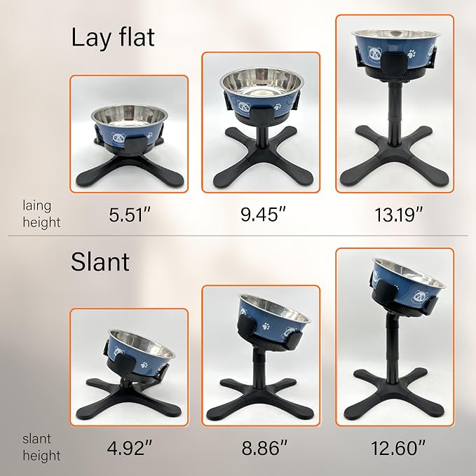 Adjustable Elevated Dog Bowl Stand with Non-Slip Base - 3 Height & Tilt Settings, Fits 14-24.5cm Bowls, Raised Stainless Steel Dish for Large Breed, Medium & Small Dogs, Cats