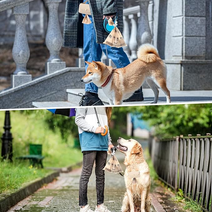 Affrolling 5 Pcs Leather Dog Poop Bag Holder Christmas Include 45 Scented Poop Bags Dispenser Cute for Travel Walking Dog Park and Outdoor Use(Apricot)