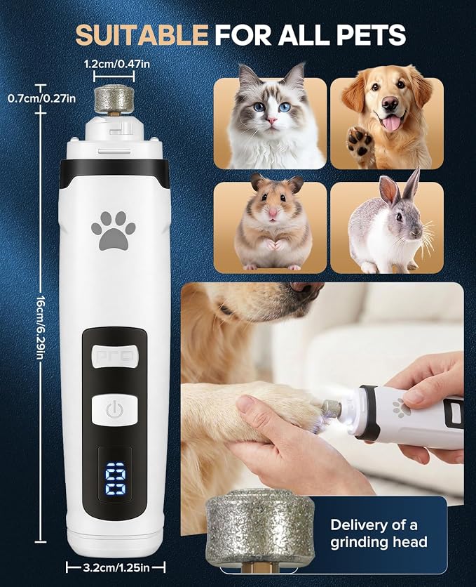 Dog Nail Grinder with 2 LED Lights, 2-Speed