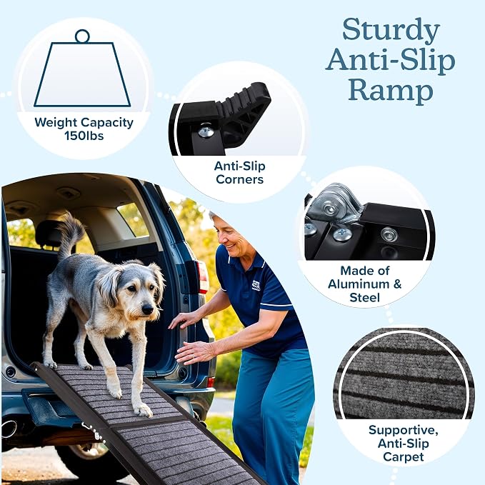 Dog Ramp - 72” x 19.5” Folding Dog Ramp for Car, Truck, SUV, or RV - Portable Ramps for Large Pets with Non-Slip Rug Surface - Pet Travel Accessories by PETMAKER (Black)