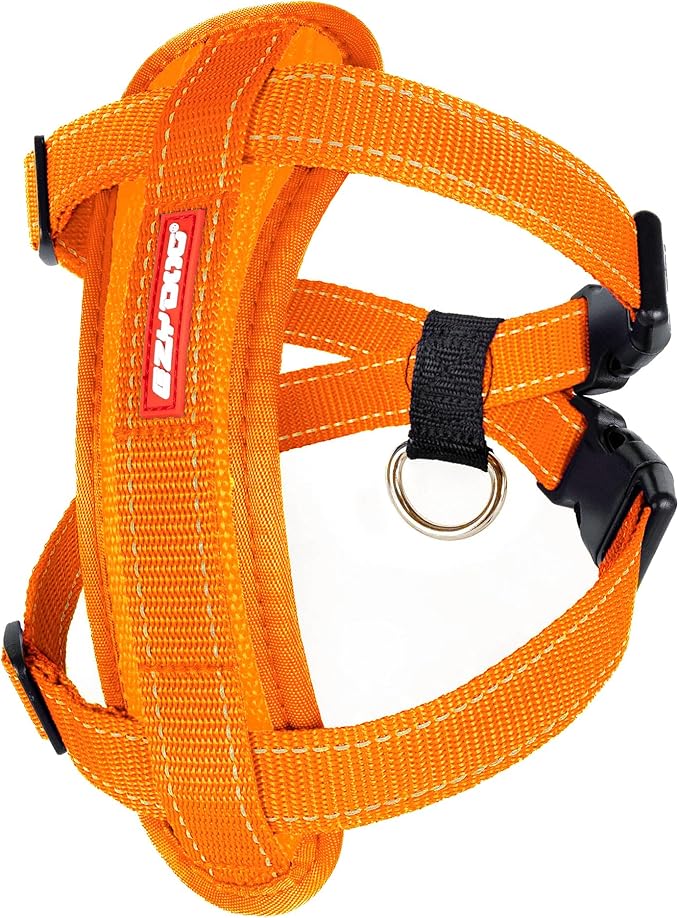 EzyDog Chest Plate No Pull Dog Harness, Escape Proof - X-Small, Orange | Car Restraint Included, Comfort EVA Padding, Adjustable for All Breeds, Quick Release Buckles, Reflective Stitching