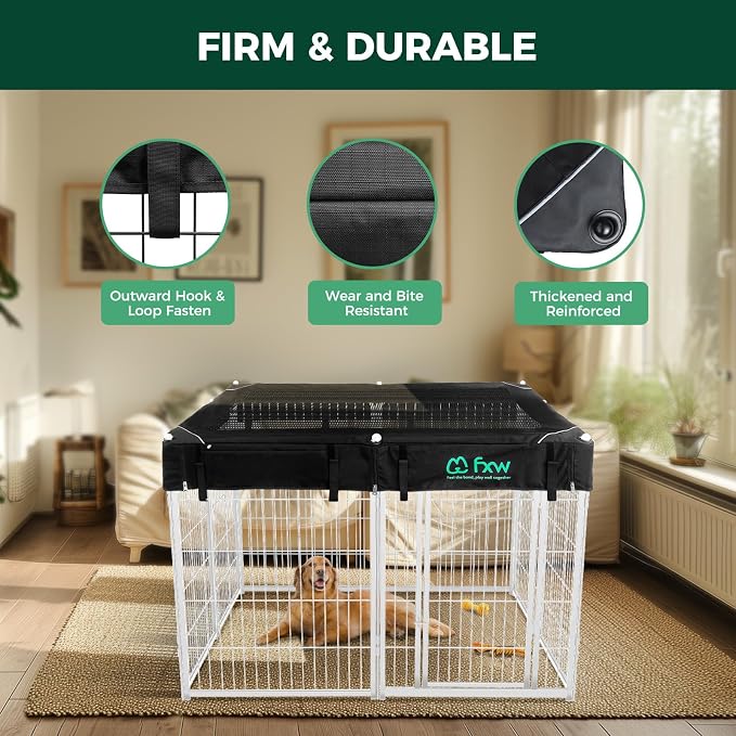 FXW Homeplus Unleashed Indoor Dog Playpen - Stress-Free and Safe Play, Heavy Duty 40 Inch 8 Panels with Playpen Cover for Medium and Large Dogs, White│Patented