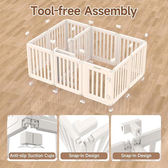 EVERFRONT Dog Playpen with Door - Dog Pen Indoor - Easy Assemble Dog Play Pen - Puppy Playpen, Cat Playpen, Small Animal Playpen, Dog Play Pen Indoors (White, 24", 12 Panels)