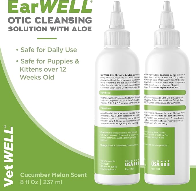VetWELL Ear Cleaner for Dogs and Cats, 8 oz, Cucumber Melon
