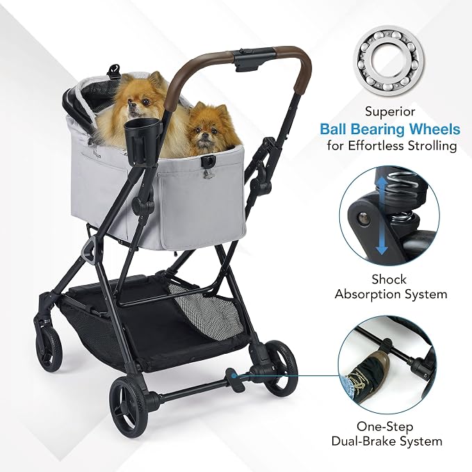 ibiyaya Tinker 3-in-1 Pet Stroller - Silver Gray