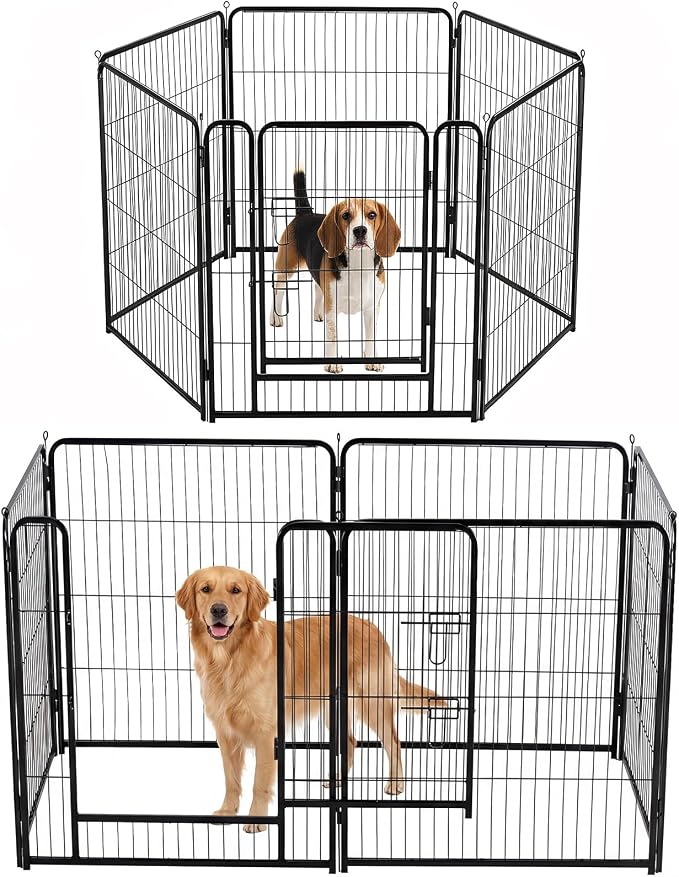 DUMOS Dog Playpen Indoor/Outdoor, Metal, 32in, 6 Panels, Foldable with Door