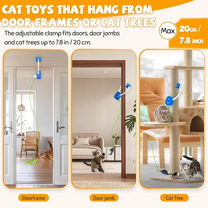 Door Frame Cat Toy for Indoor Cats, Automatic Hanging Toy | Interactive cat toys for indoor cats with 2 play modes: automatic bouncing and rotating; hangs from door frames.