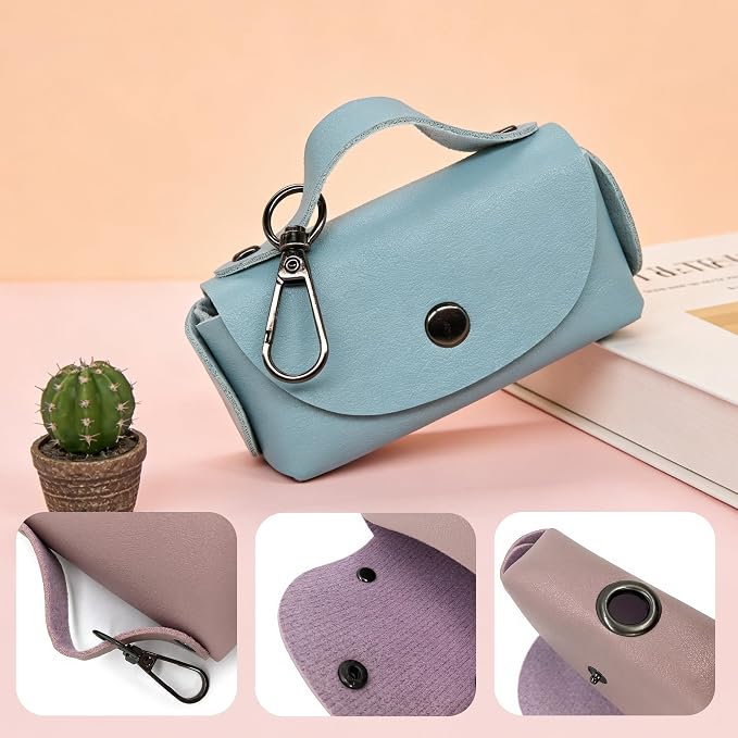 Pet Poop Bag Dispenser with Clip, Portable Waste Bag Holder, 5 Colors Available, 3.9 x 2.4 x 1.2 inches (Light Blue)