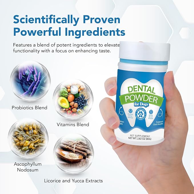 Dental Powder for Dogs - Plaque Control & Tartar Remover, Breath Freshener