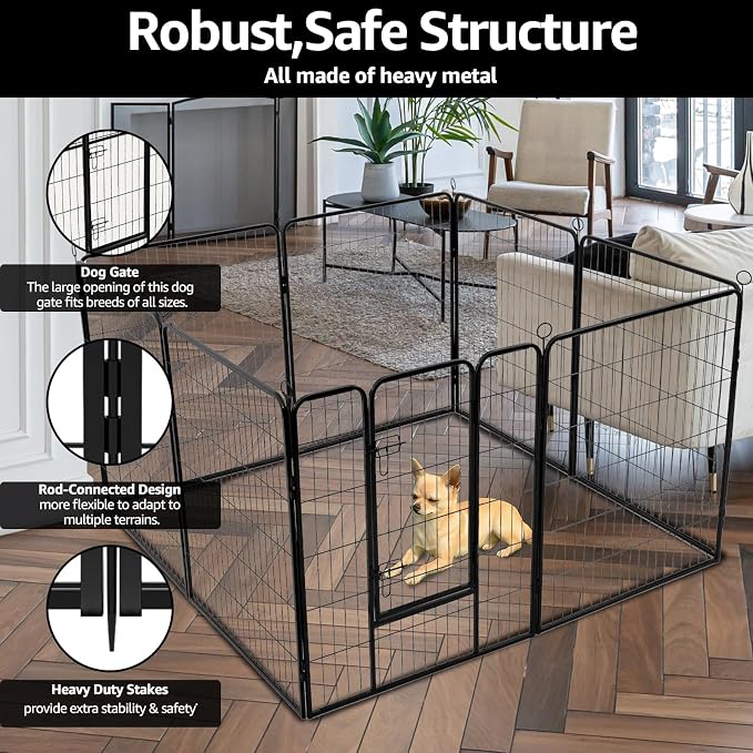 PJYuCien Dog Playpen with Storage Bag, 31.3in, 8 Panels, Square Bottom & Top Cover