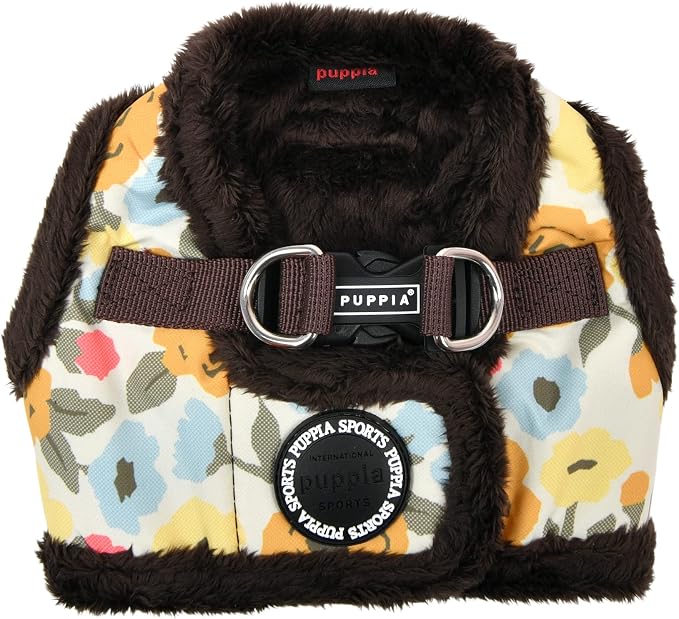 Puppia Alyssa Vest Dog Harness Step-in Warm Winter Flower Pattern for Small and Medium Dog, Brown, X-Large
