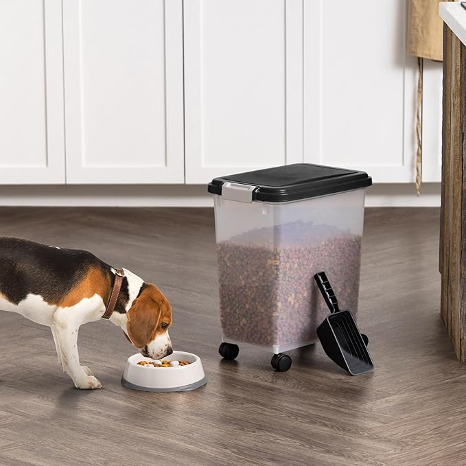 IRIS USA Dog Food Container & Slow Feeder Bowl, Up to 30 lbs, Black