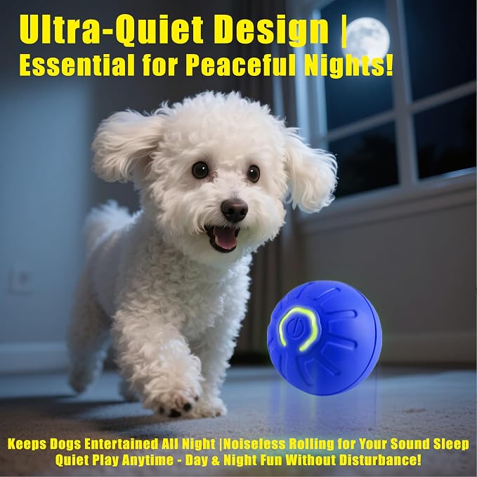 Interactive Self-Moving Pet Toy Ball - Motion-Activated Auto Rolling, Military-Grade Chew Resistant, USB-C Rechargeable for Small Dogs & Cats (Blue, Small