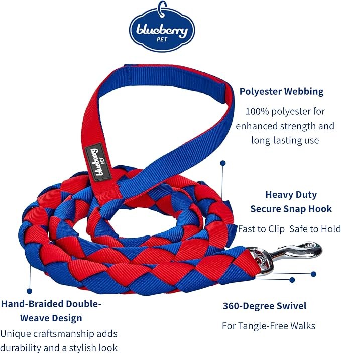 Blueberry Pet Iconic Double-Weave Handmade Dog Rope Leash, Navy Blue and Red, 4 ft, Strong Leashes for Dogs