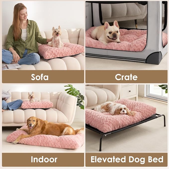 EHEYCIGA Washable Large Dog Bed for Crate, 35x23 Inch Pet Bed, Pink