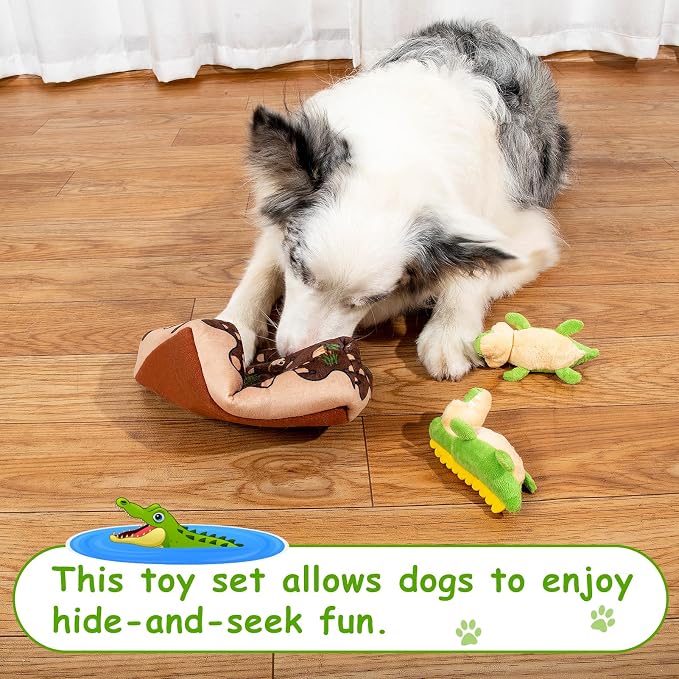 Hollypet Squeaky Hide and Seek Dog Toys for Small and Medium, Crocodile | Interactive Plush Stuffed Dog Squeak Toys for Small Medium Sized Dogs and Non-Aggressive Chewers, Puppy Teeth Clean Chew Toys