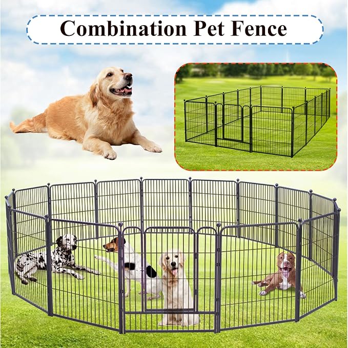 Dog Pen Pet Playpen Dog Fence Indoor Foldable Metal Wire Exercise Puppy Play Yard Pet Enclosure Indoor Outdoor 8pcs 60 * 60cm