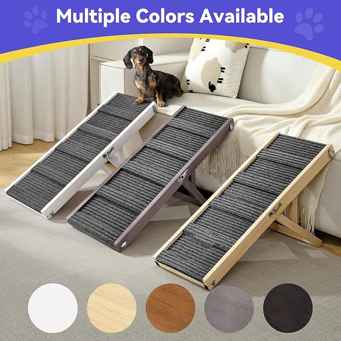 2026 Upgraded Dog Ramp for Couch, Foldable Small Dog Ramp for Sofa, 4 Adjustable Height from 13'' to 21", Portable Stable Pet Step with Non-Slip Pad, Pet Ramps Use for Couch Stairs, White