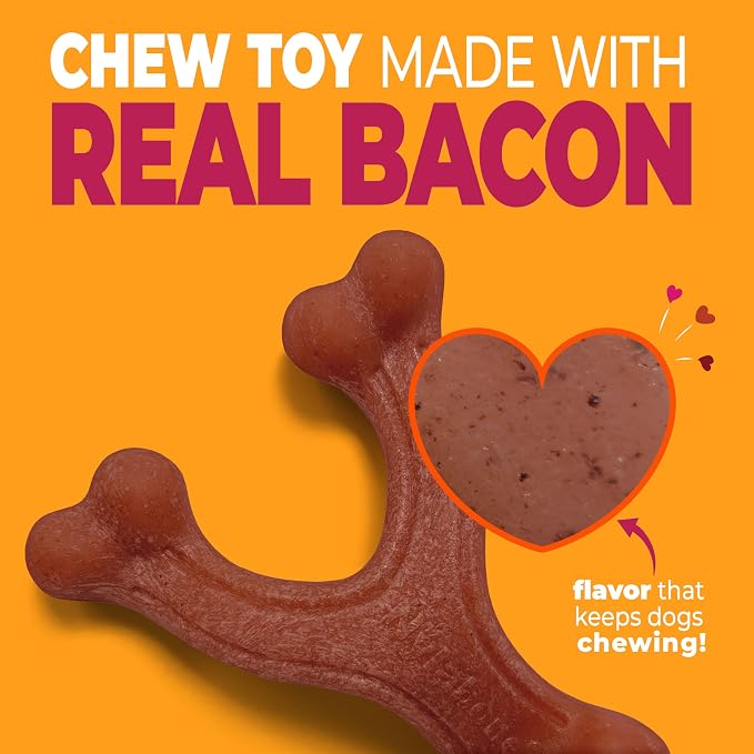 Nylabone Strong Chew Wishbone Dog Toy, Dog Toys for Aggressive Chewers | Durable chew toys for aggressive chewers, chew toy made with real bacon, small breeds up to 25 lbs, long lasting dog bone toy