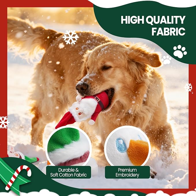 Nocciola Christmas Squeaky Dog Toys 4PCS, Interactive Hide and Seek Dog Toys Christmas Theme- Santa/Snowman/Elf in Cannon Toys Plush, Crinkle Dog Chew Toys for Large Medium Small Dogs