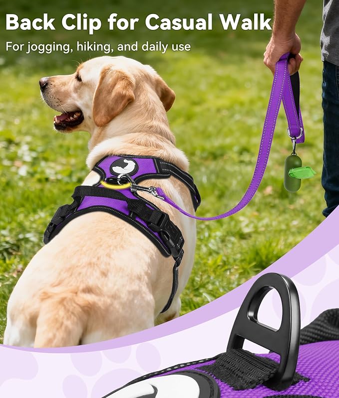 Joytale No Pull Dog Harness for Large Dogs, Front Clip, Purple | Grab Handle for Instant Control, Padded & Adjustable Vest, Sturdy Metal D-Rings, for Safe Training & Daily Walking