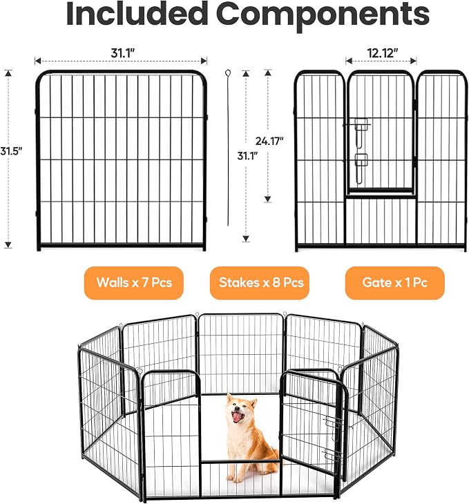 Simple Deluxe Dog Playpen, 32in 8 Panels, Black