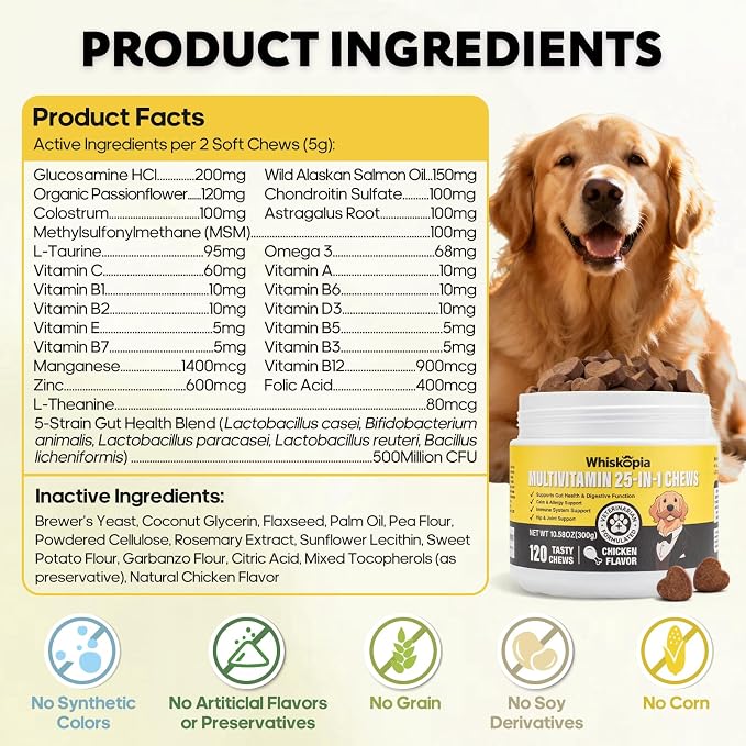 25-in-1 Dog Vitamins Supplements 120 Soft Chews