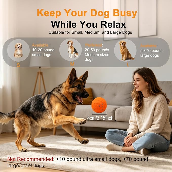 Automatic Interactive Dog Ball - Self Moving Toy for Medium / Large Dogs | Motion Activated, Durable ChewProof ETPU Material, USB Rechargeable, Relieves Boredom & Separation Anxiety for Indoor,20-70lb