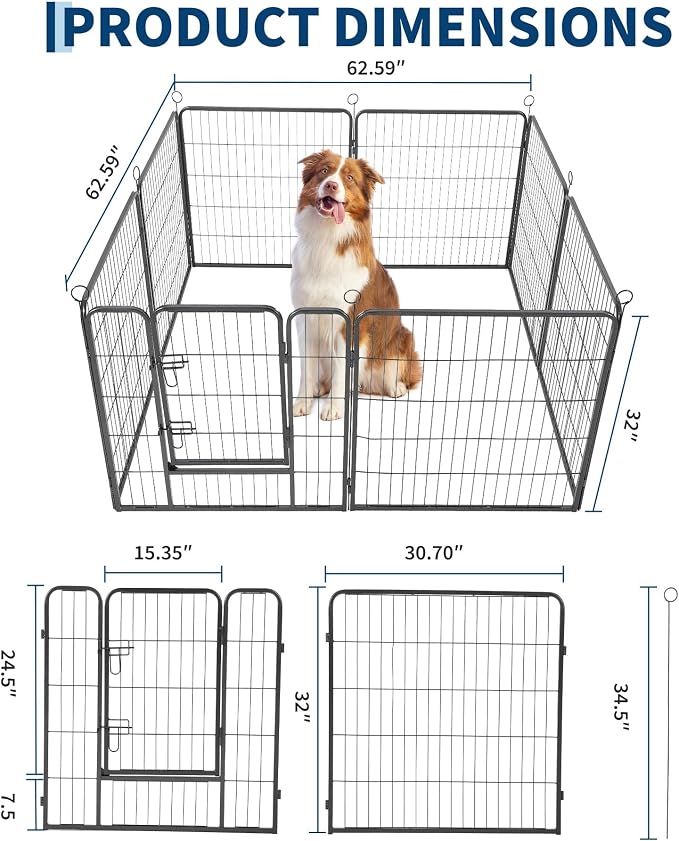 Anti-Rust Dog Playpen, 24in 8 Panels, Secure Gate
