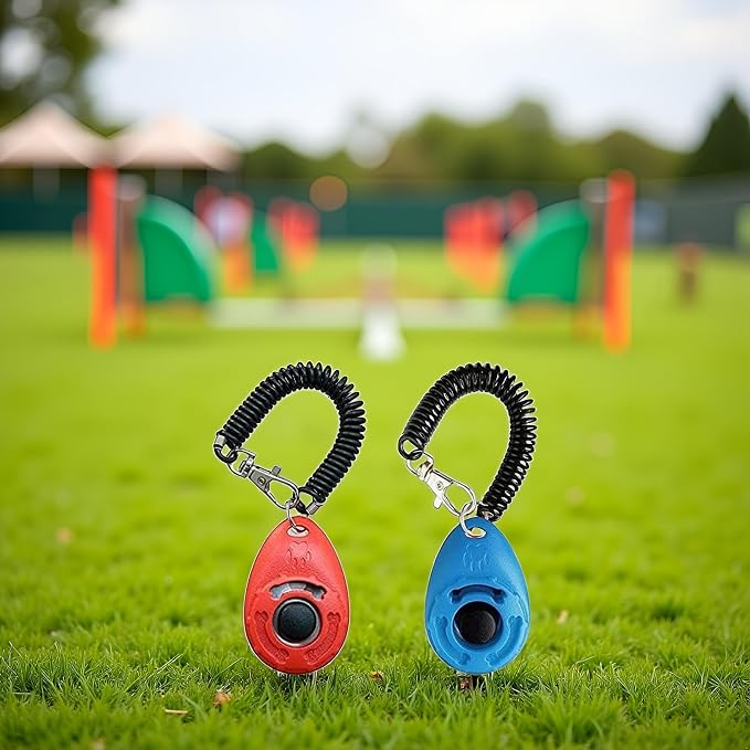 2Pcs Red and Blue Dog Training Clicker with Wrist Strap Lightweight Easy to Use, Pet Training Clicker for Cats Puppy Birds Horses. Perfect for Behavioral Training 2-Pack Collars