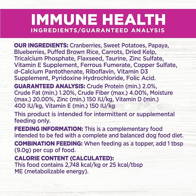 Wellness Bowl Boosters Immune Health Dog Food Topper with Freeze Dried Pieces for Small, Medium, and Large Breeds, Grain Free, Natural, Plant Based, 4 oz Bag