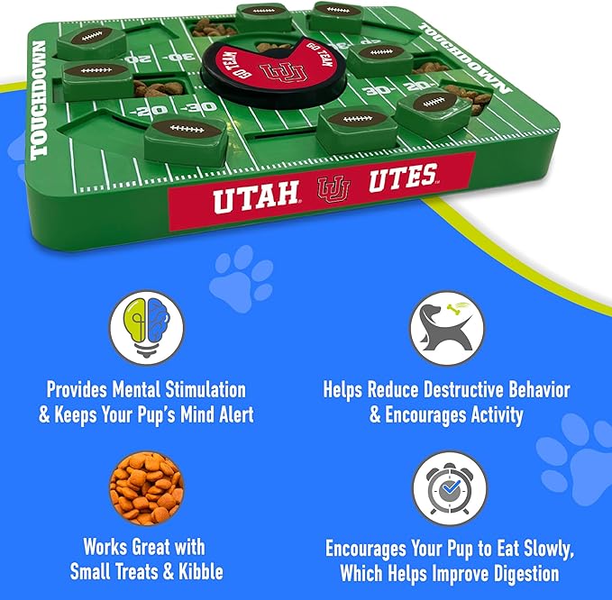 Pets First NCAA Utah Large Puzzle Toy, Interactive Treat Toy for Dogs, Slow Feeding Toy, New Large Size