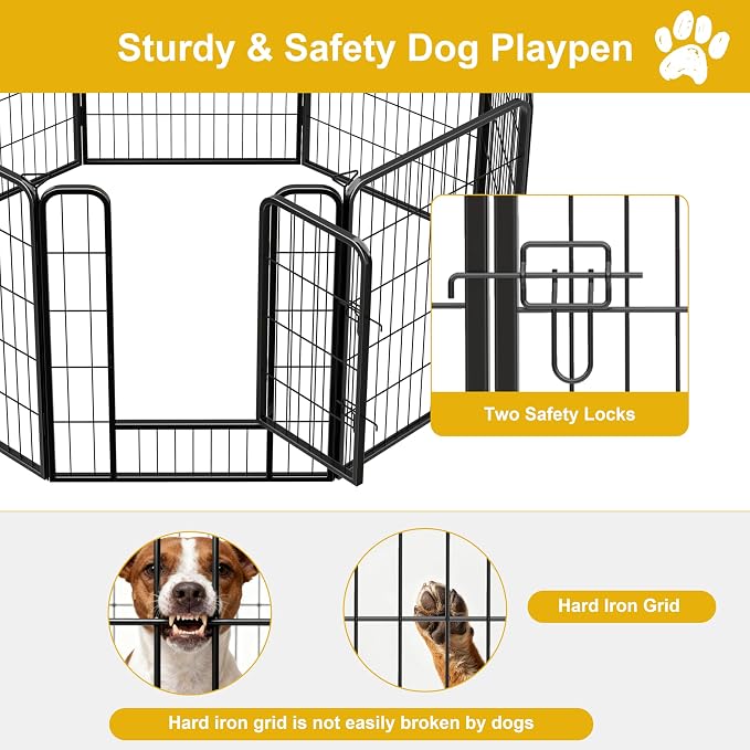 Dog Playpen, Heavy Duty Metal Fence, 32in, 8 Panels, Anti-Rust, Small/Medium