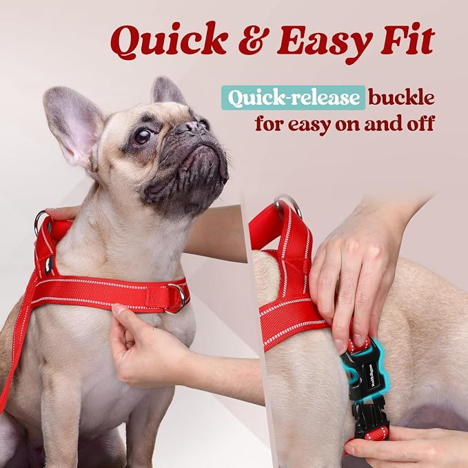 rabbitgoo Dog Harness No Pull, Quick Fit for Large Dogs with Soft Padded Handle, Chest Adjustable Reflective Pet Vest, No Choke Escape Proof for Walking Training, Red L