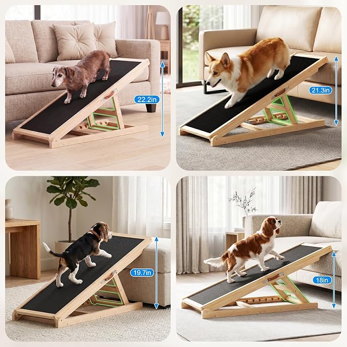 Tresbro Dog Ramp for Couch, 39.4'' Long 18''-23.6'' Height Pet Ramp | 6 Adjustable Height, Anti-Slip & Easy Clean Surface Mat, Capacity Up to 150LB, Easy to Store & Portable, Promote Joint Health