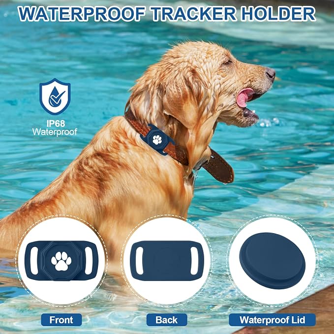 Smart Pet Tracker for Collar - Dog Tracker Pet Location Tracker with Holder | Real-Time Location, No Monthly Fee/ SIM Card, Work with Android Only (Not for IOS), Ultra-Slim, IP68 Waterproof Holder, Blue
