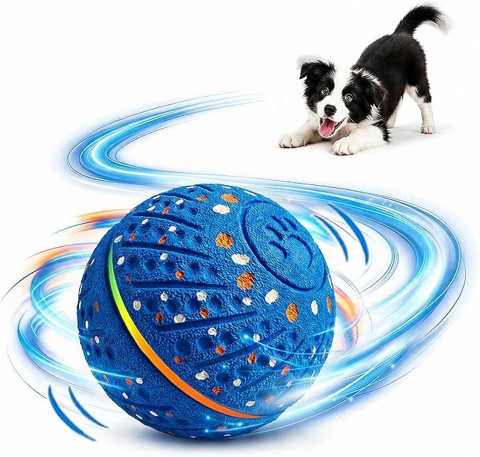 Interactive Dog Ball Toy, Automatic Rolling & Bouncing, LED Lights, Blue | 2.8-Inch Ball, Small & Medium Dogs, 2-in-1 Fetch Toy, Home Alone Play, Reduces Boredom, USB-C Rechargeable, Up to 3 Hours