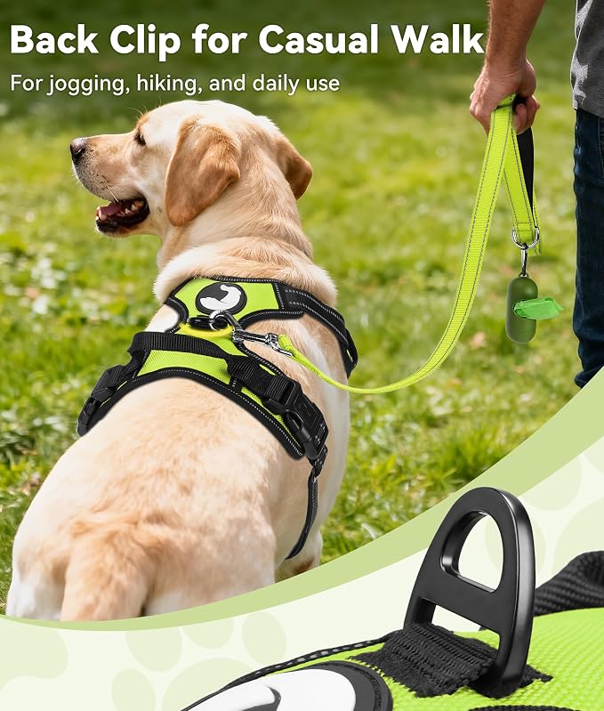 Joytale No Pull Dog Harness for Large Dogs, Front Clip, Green | Grab Handle for Instant Control, Padded & Adjustable Vest, Sturdy Metal D-Rings, for Safe Training & Daily Walking