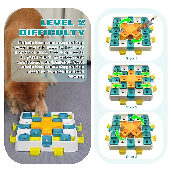 KADTC Dog Puzzle Toy, Extra-Large Size, 2 Levels of Step-by-Step Challenge, 4 Ways to Play Beginner to Advanced Slow Feeder & Mental Stimulation for Smart Dogs Enrichment Toys