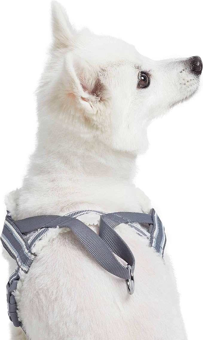 Blueberry Pet Soft & Comfy Multi-Colored Stripe Fleece Padded Chest Dog Harness, Chest Girth 30" - 38.5", Grey, Large, Adjustable No Pull Training Harness for Dogs