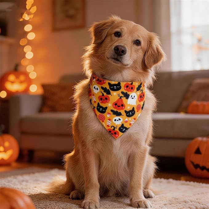 Halloween Dog Bandana, Pumpkin, X-Large, Large, Black