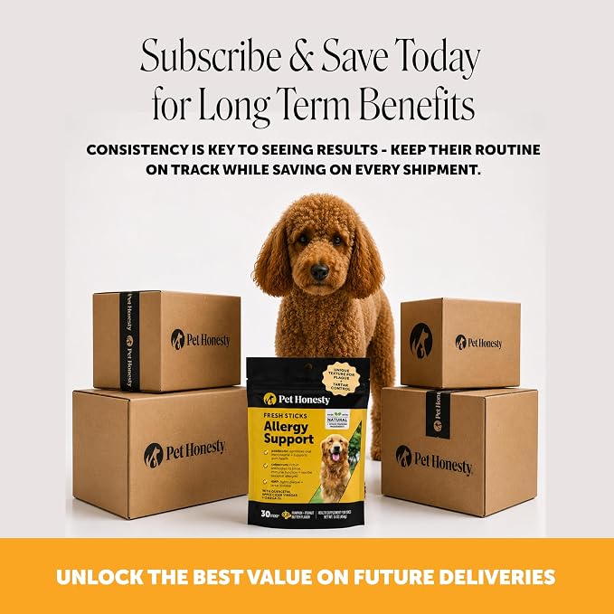Pet Honesty Vet Backed Dog Dental Sticks for Allergy & Itch Relief, 30 Ct